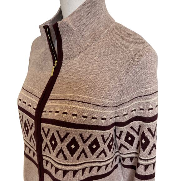 Cynthia Rowley Cardigan Sweater Women's Size Large Mauve Burgundy Aztec Nordic - Picture 4 of 8